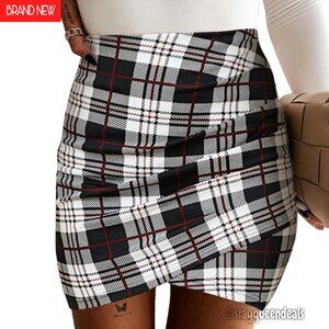 Bodycon Ruched Tulip Mini Skirt High Waist Asymmetrical Wrap Style